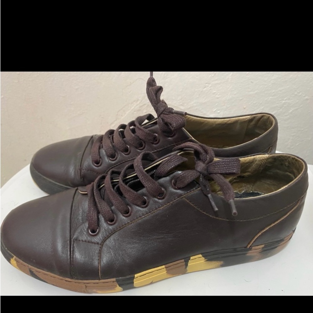 Brown Leather Sneakers with Lace-Up Design